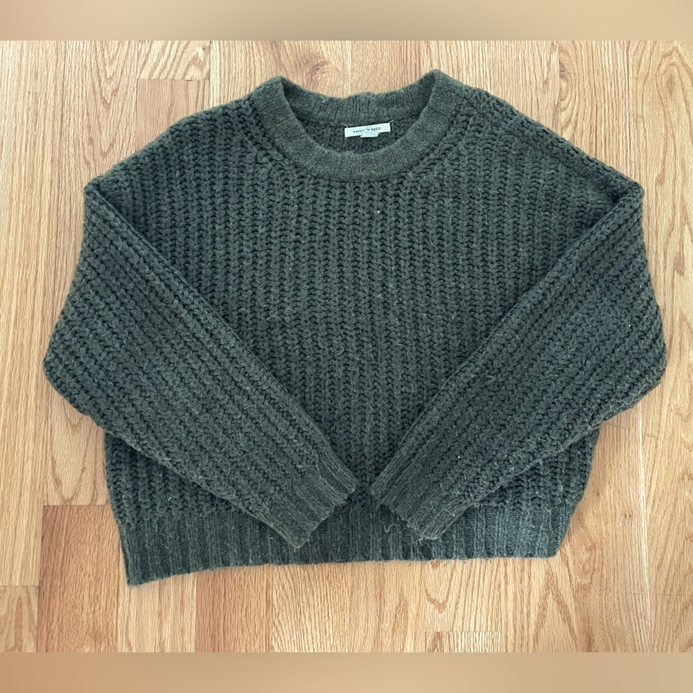 Medium Army Green American Eagle Cropped Sweater